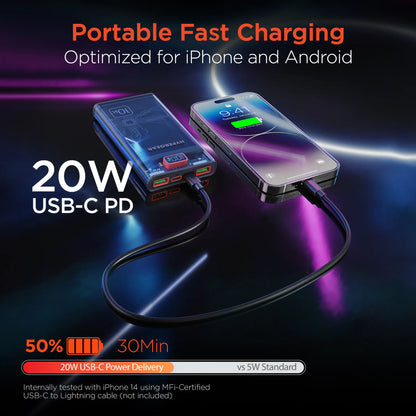 HyperGear 10,000mAh | ClearCharge Transparent Fast Charge Power Bank with 20W USB-C PD