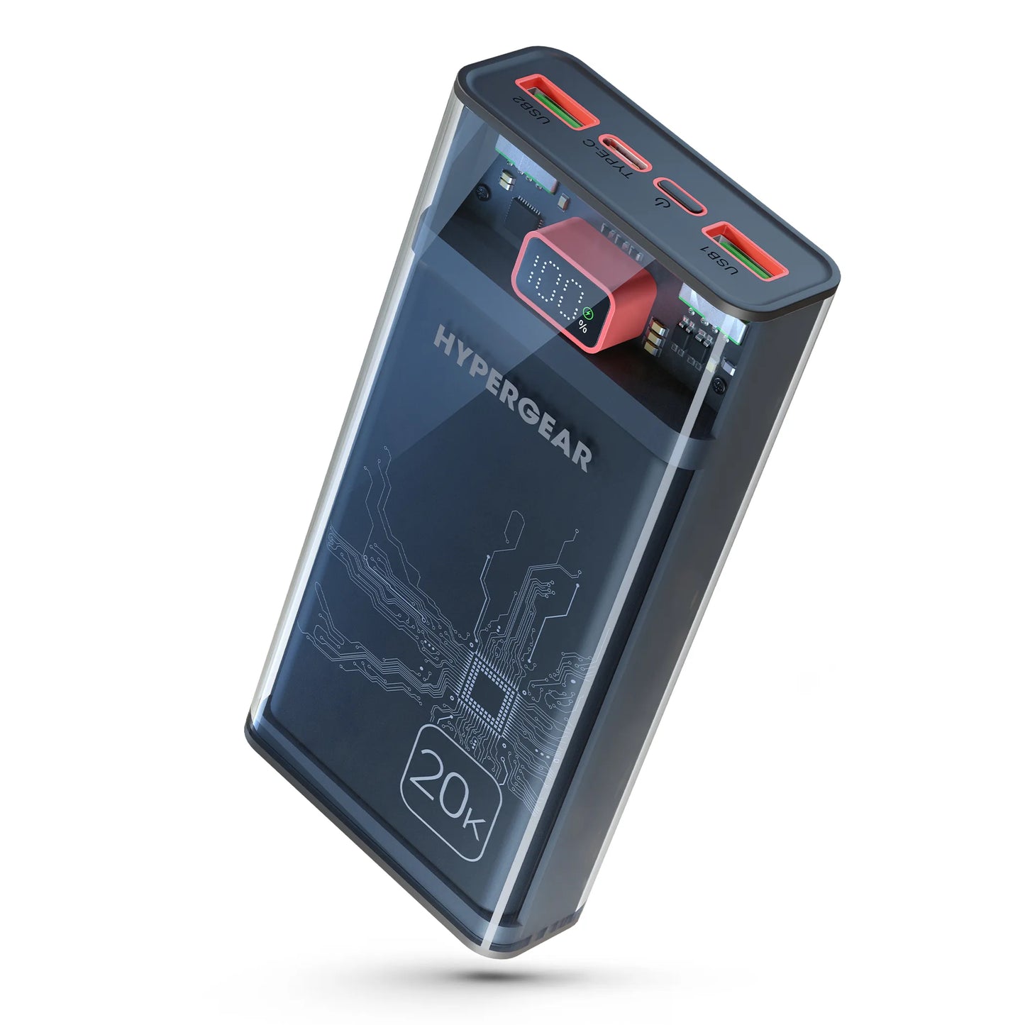 HyperGear 20,000mAh | ClearCharge XL Transparent Fast Charge Power Bank with 20W USB-C PD