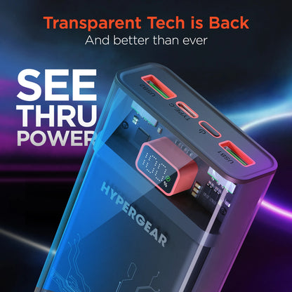 HyperGear 20,000mAh | ClearCharge XL Transparent Fast Charge Power Bank with 20W USB-C PD