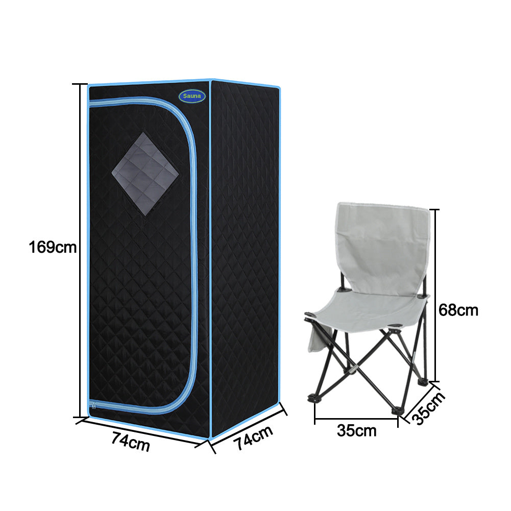 Full Size Portable Black Steam Sauna tent–Personal Home Spa, with Steam Generator, Remote Control, Foldable Chair, Timer and PVC Pipe Connector Easy to Install.Fast heating, with FCC Certification