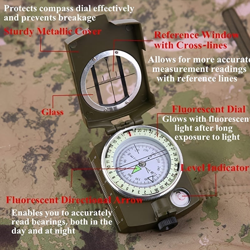 Military Lensatic Sighting Compass; Survival Tactical Backpacking Compact; Handheld Gear With Carry Bag; Waterproof Compass For Hiking Camping Hunting Outdoor For Boy Scout