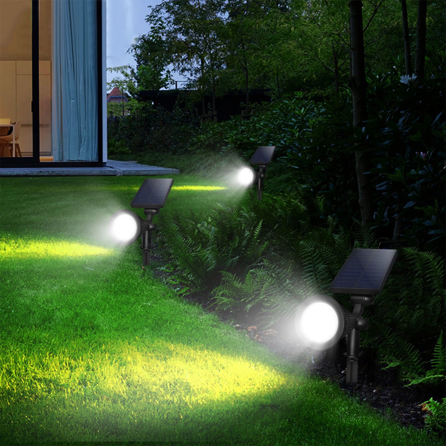 2Pcs Solar Spotlight Outdoor Dusk To Dawn Light Wall Path Lawn Garden Lamp Waterproof