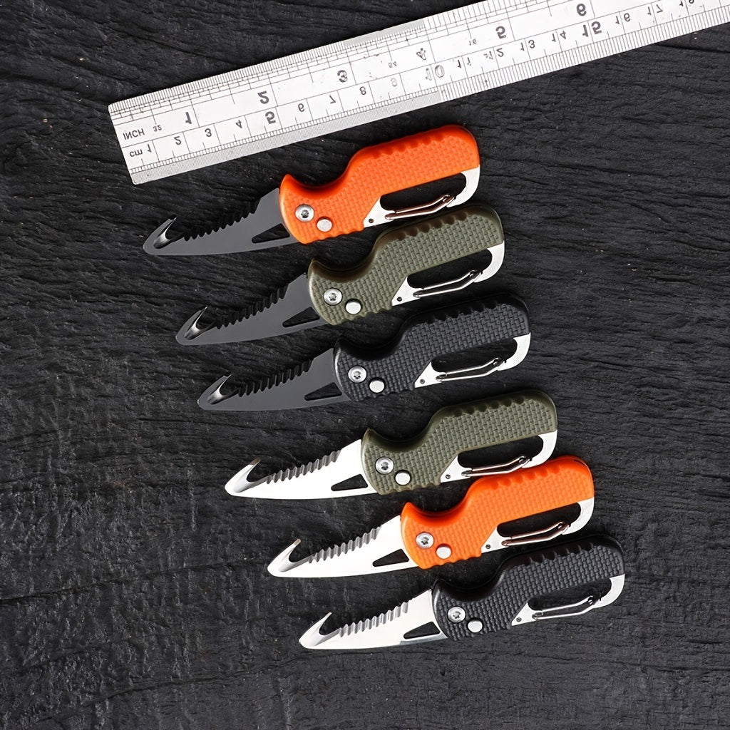 Multitool Keychain Knife; Small Pocket Box/Strap Cutter; Razor Sharp Serrated Blade And Paratrooper Hook; EDC Folding Knives