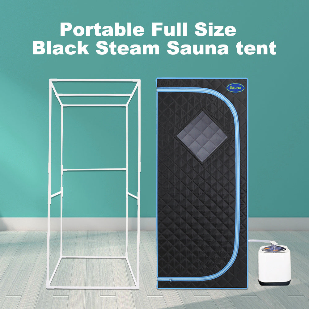 Full Size Portable Black Steam Sauna tent–Personal Home Spa, with Steam Generator, Remote Control, Foldable Chair, Timer and PVC Pipe Connector Easy to Install.Fast heating, with FCC Certification