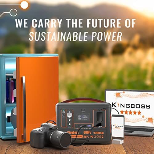 600W Portable Power Station Solar Generator (Peak 1200W) Kingboss;  153600mAh 568WH;  Lithium Battery 110V/600W;  AC Outlet;  2*DC Carport;  2*USB-C;  QC USB 3.0;  Camping Power bank;  Outdoor Indoor