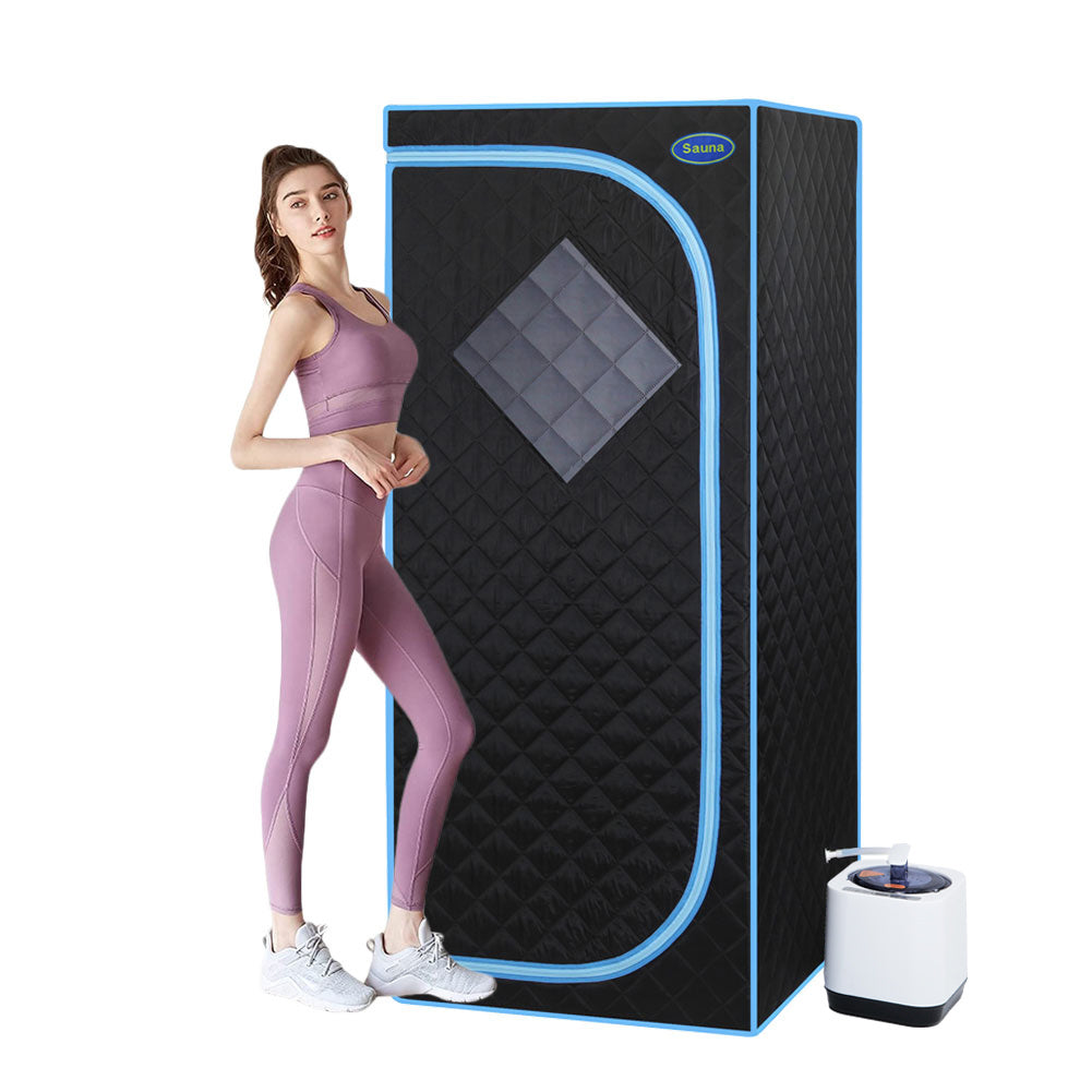 Full Size Portable Black Steam Sauna tent–Personal Home Spa, with Steam Generator, Remote Control, Foldable Chair, Timer and PVC Pipe Connector Easy to Install.Fast heating, with FCC Certification